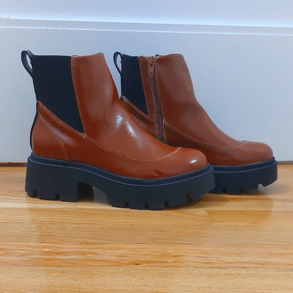 Brown Ankle Boots with Chunky Sole, Portland Boot Company, size 7